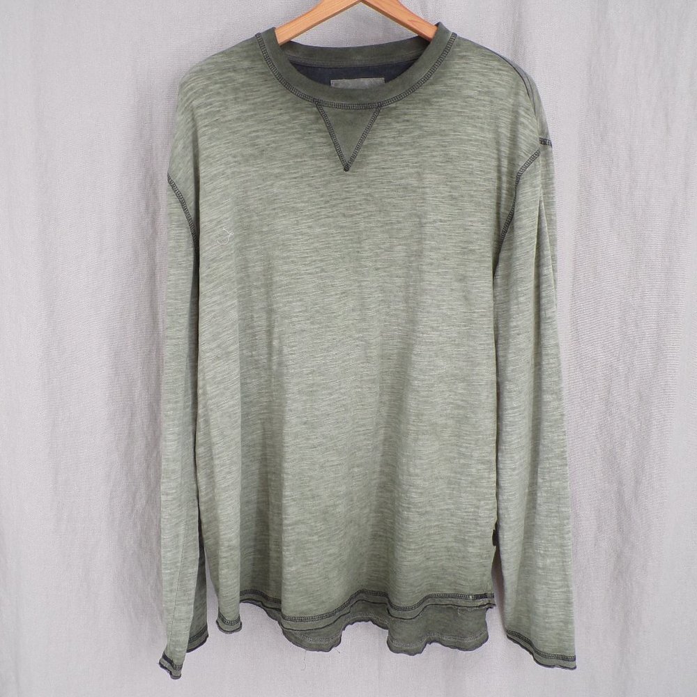 ZIMEGO Men's Sz XXL Long Sleeve Crew Neck Green Color Dye Washed Hipster T-Shirt